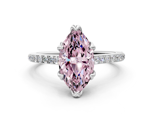White gold Fancy Pink Marquise  Solitaire Diamond Engagement Ring with Pave Band and Six-Prong Setting