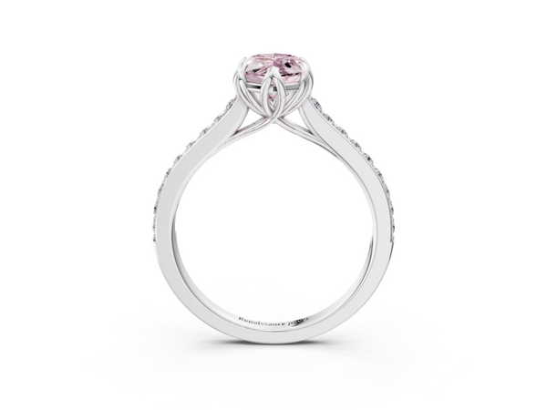 White gold Fancy Pink Marquise  Solitaire Diamond Engagement Ring with Pave Band and Six-Prong Setting