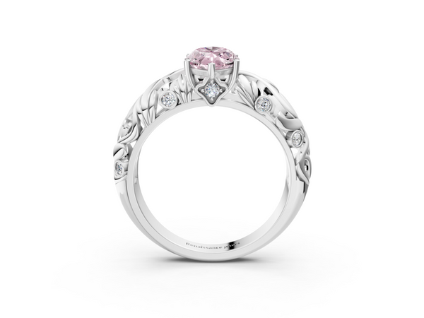 Platinum Fancy Pink Marquise Cut Solitaire Diamond Leaf-Inspired Vine Band Ring with Prong Setting