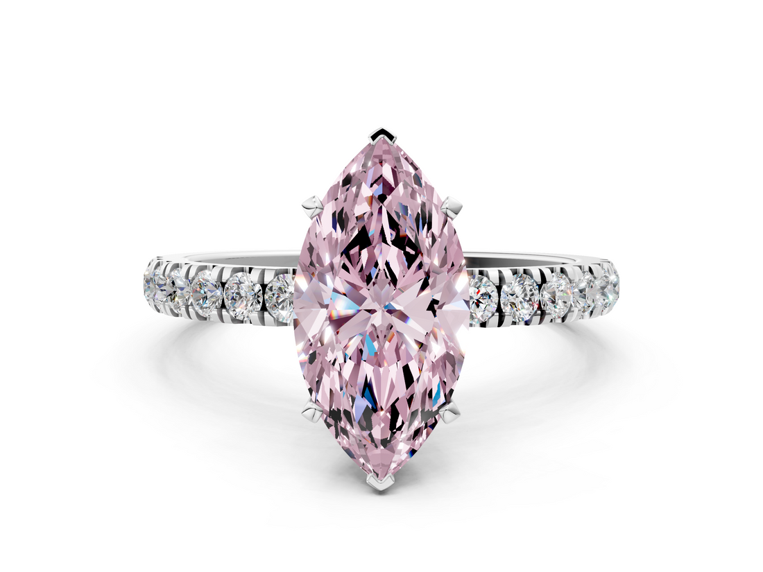 White gold Fancy Pink Marquise  Solitaire Diamond Pavé Band with Four-Prong Setting_28