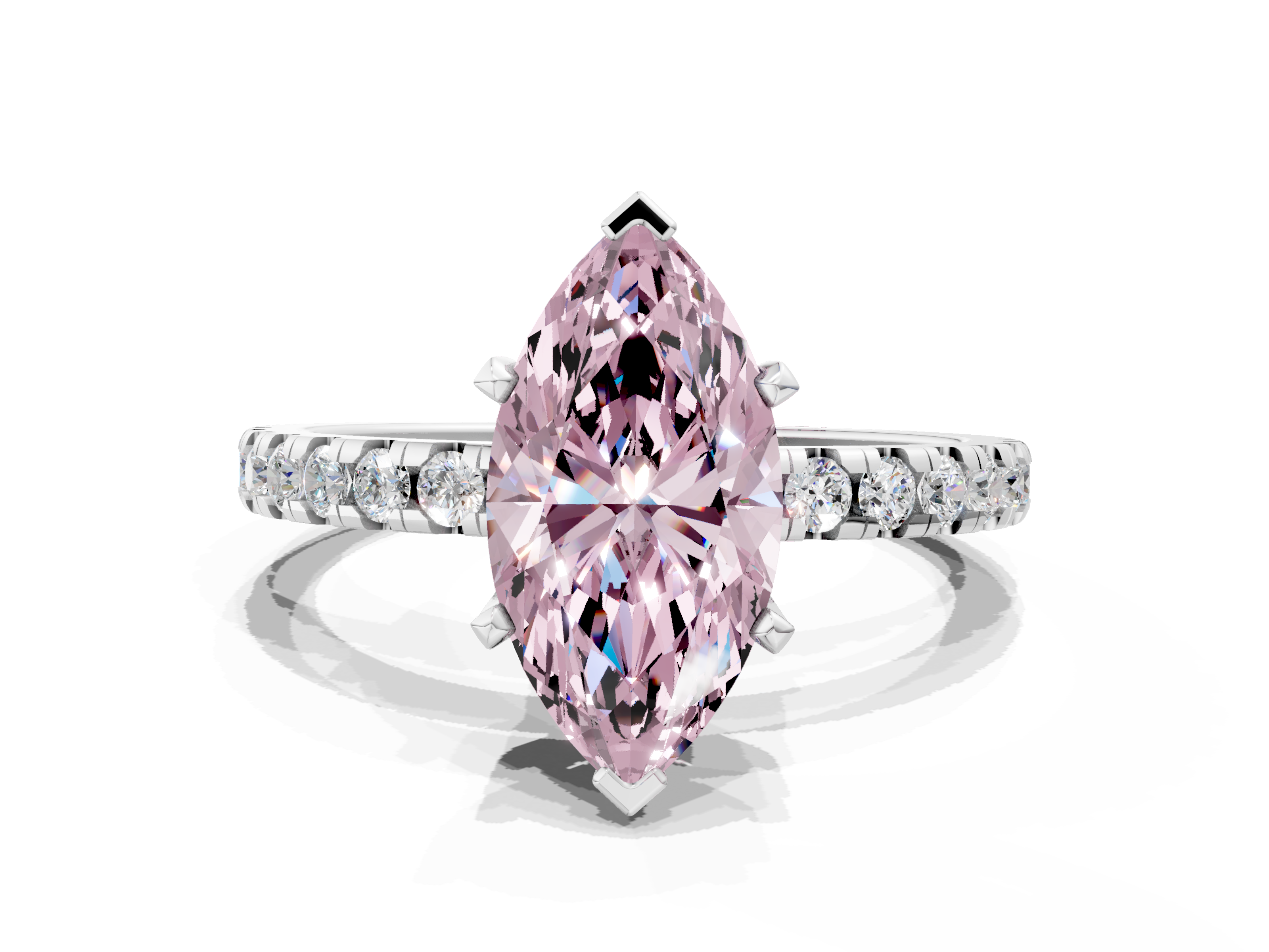 White gold Fancy Pink Marquise  Solitaire Diamond Pavé Band with Four-Prong Setting_77