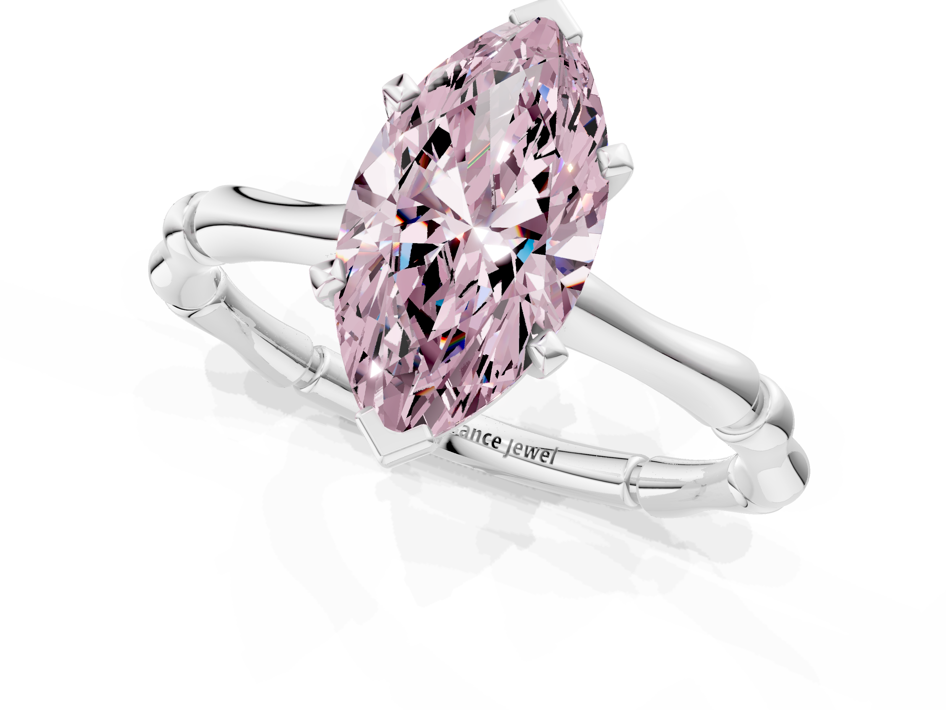 White gold Fancy Pink Marquise  Solitaire Diamond Ring with Bamboo Band and Four-Prong Setting_57