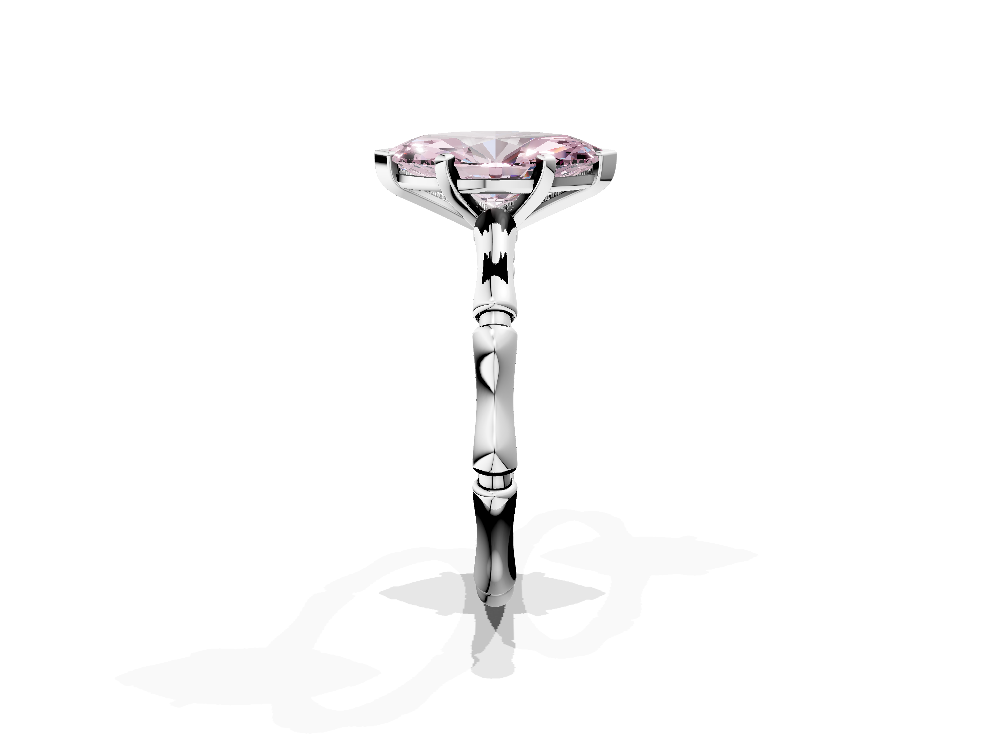 White gold Fancy Pink Marquise  Solitaire Diamond Ring with Bamboo Band and Four-Prong Setting_58