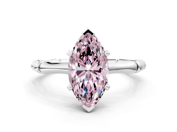Platinum Fancy Pink Marquise  Solitaire Diamond Ring with Bamboo Band and Four-Prong Setting