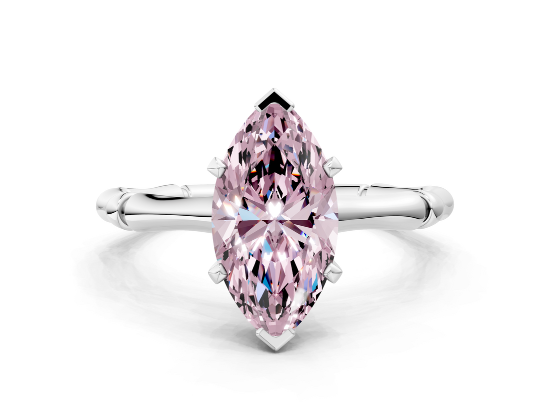 White gold Fancy Pink Marquise  Solitaire Diamond Ring with Bamboo Band and Four-Prong Setting_73
