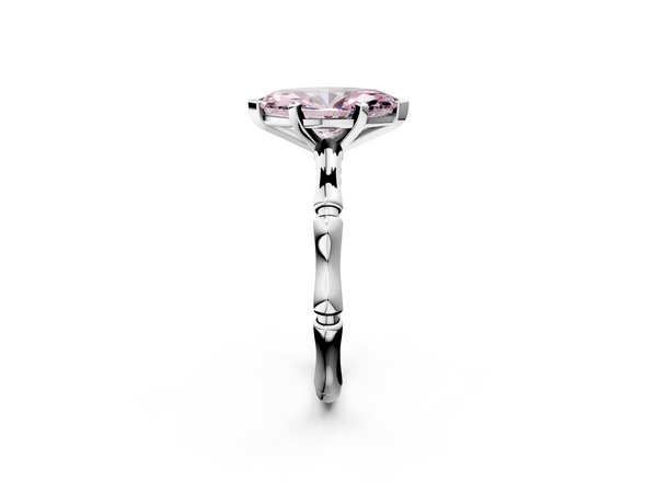 Platinum Fancy Pink Marquise  Solitaire Diamond Ring with Bamboo Band and Four-Prong Setting