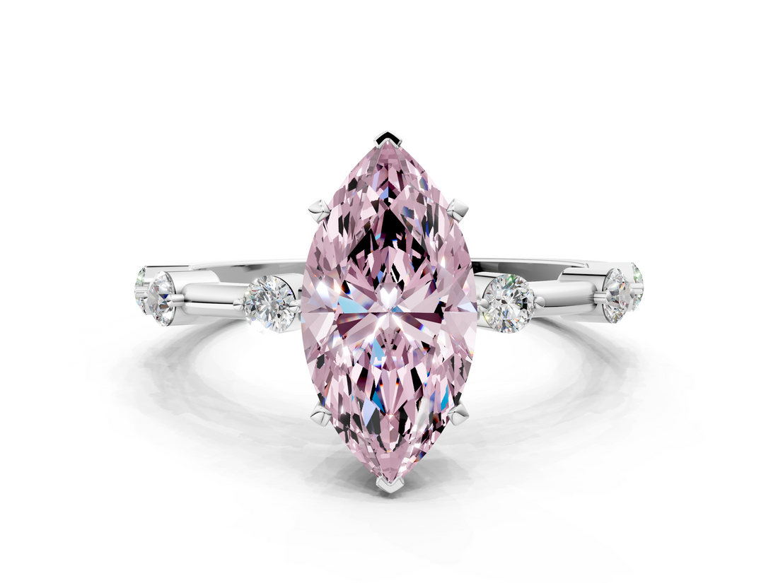 White gold Fancy Pink Marquise  Solitaire Diamond Ring with Bezel Set Side Stones and Prong Setting_3