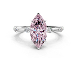 White gold Fancy Pink Marquise  Solitaire Diamond Ring with Bezel Set Side Stones and Prong Setting_3