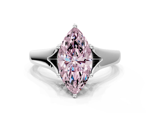 White gold Fancy Pink Marquise  Solitaire Diamond Ring with Cathedral Band and Four-Prong Setting