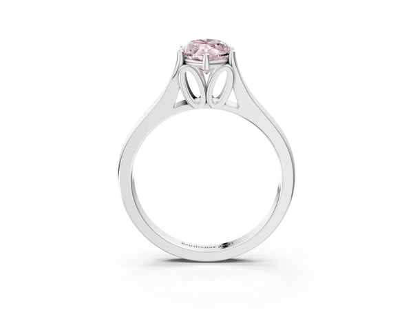 White gold Fancy Pink Marquise  Solitaire Diamond Ring with Cathedral Band and Four-Prong Setting