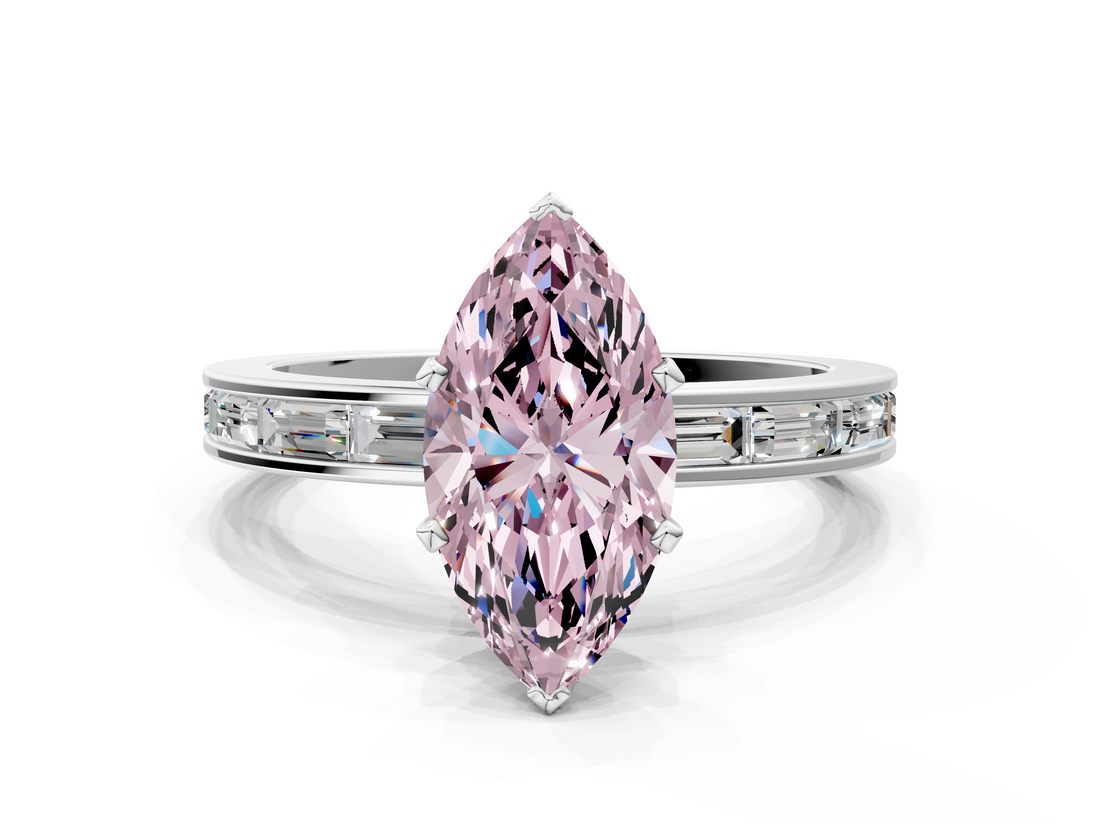 White gold Fancy Pink Marquise  Solitaire Diamond Ring with Channel-Set Baguette Band and Four-Prong Setting_86