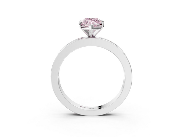 Platinum Fancy Pink Marquise  Solitaire Diamond Ring with Channel-Set Baguette Band and Four-Prong Setting