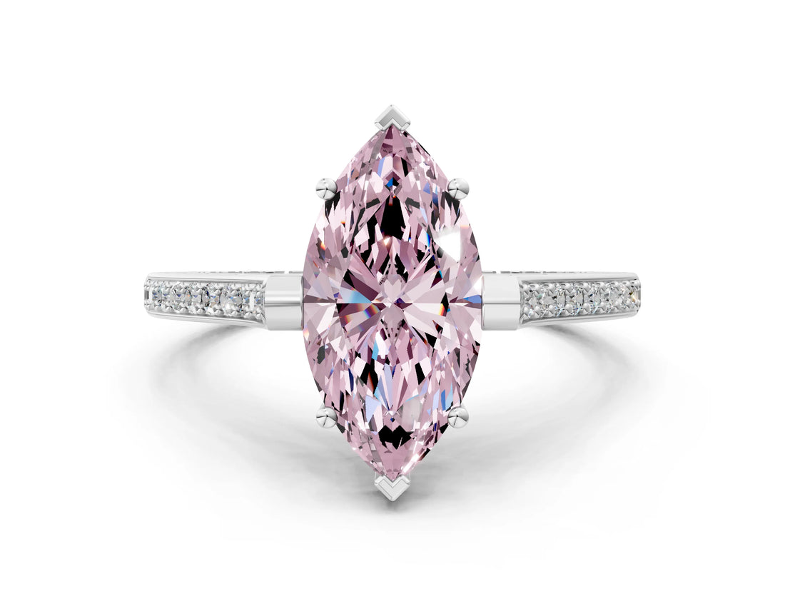 White gold Fancy Pink Marquise  Solitaire Diamond Ring with Channel Set Band and Bezel Prong Setting_78