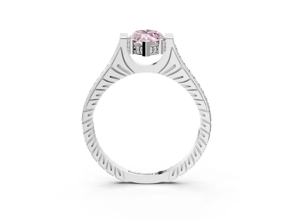 Platinum Marquise Vintage Cathedral Engagement Ring Setting for Fancy Pink Center with Engraved Band