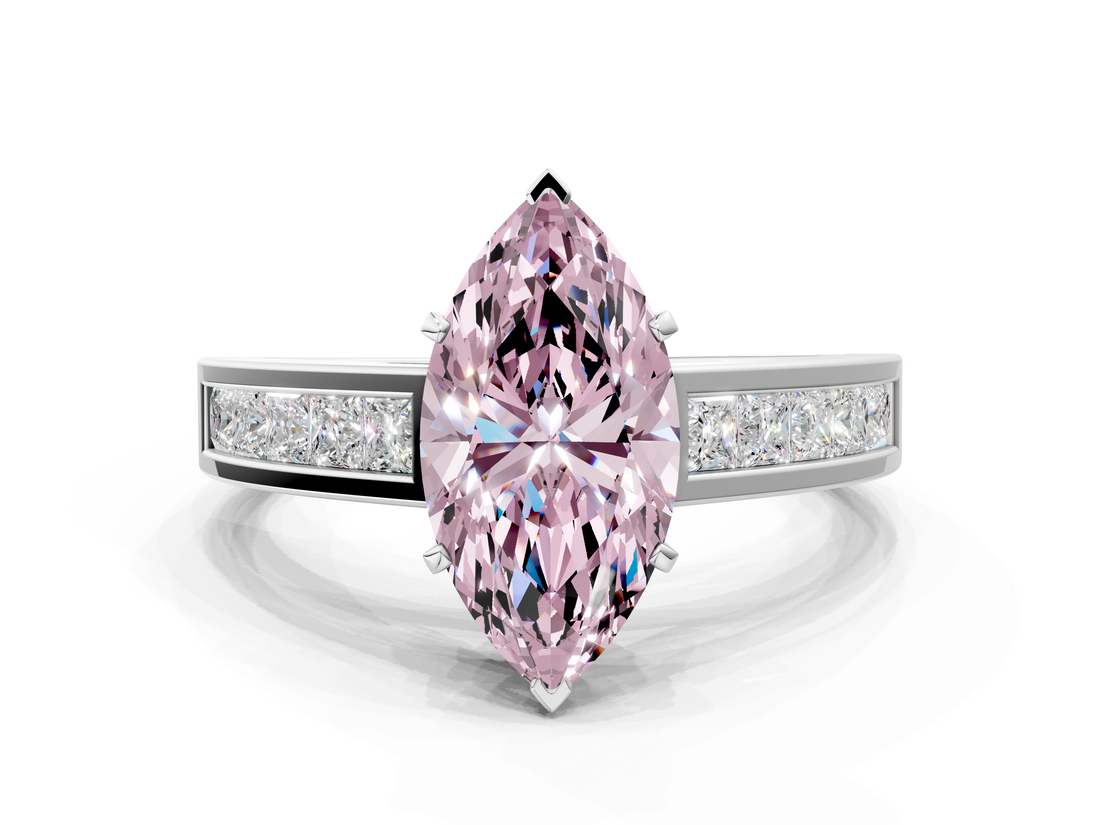 White gold Fancy Pink Marquise  Solitaire Diamond Ring with Channel-Set Band and Four-Prong Setting_3
