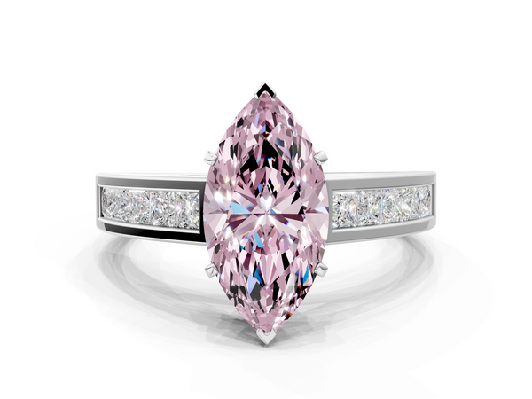 White gold Fancy Pink Marquise  Solitaire Diamond Ring with Channel-Set Band and Four-Prong Setting