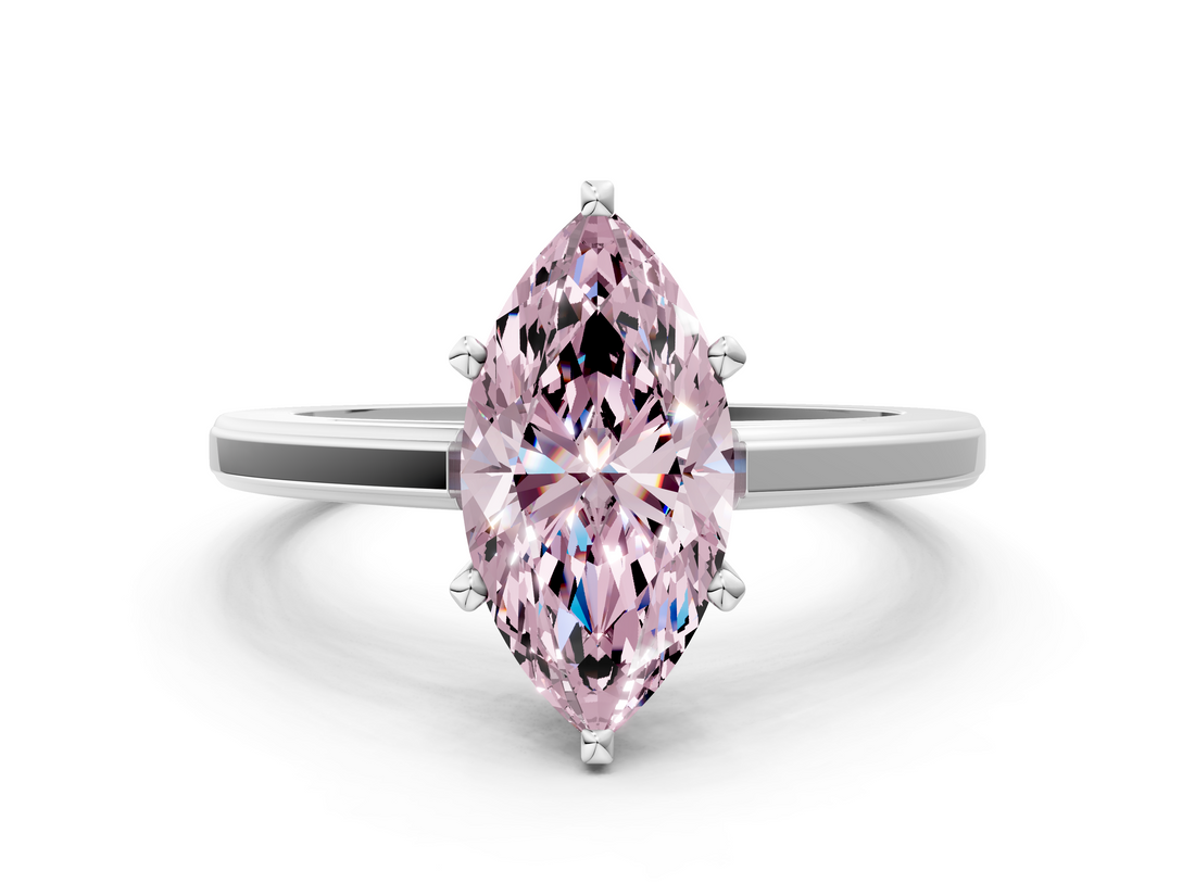 White gold Fancy Pink Marquise  Solitaire Diamond Ring with Four-Prong Setting and Classic Band_3