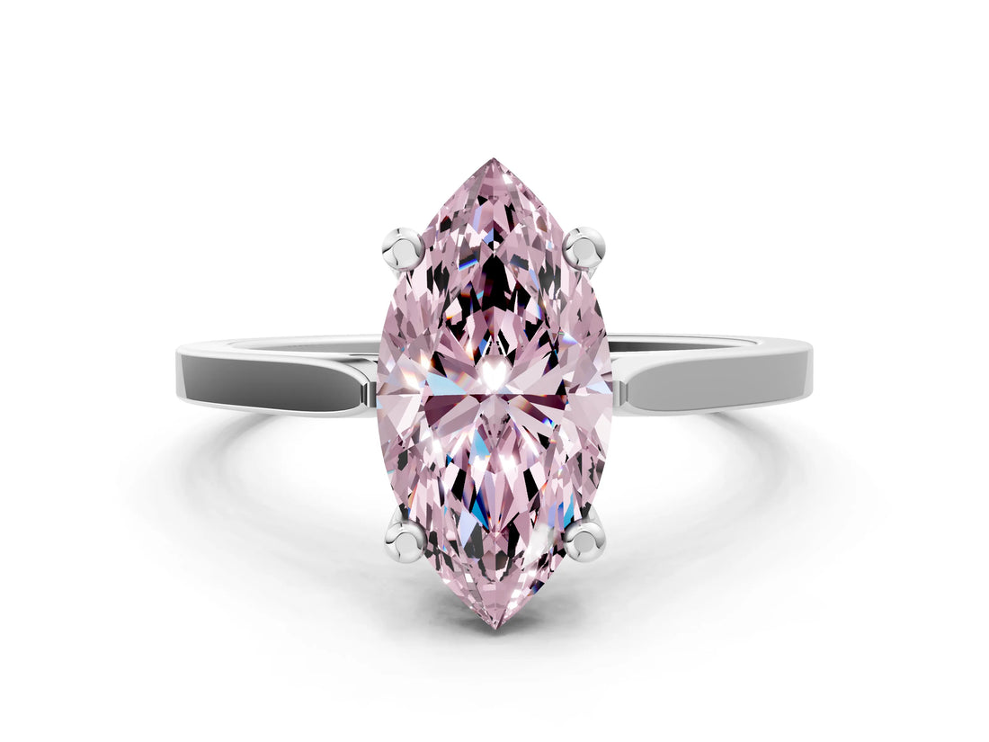 White gold Fancy Pink Marquise  Solitaire Diamond Ring with Four-Prong Setting and Tapered Band 1