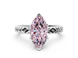 White gold Fancy Pink Marquise  Solitaire Diamond Ring with Milgrain and Black Enamel X Pattern Band_77