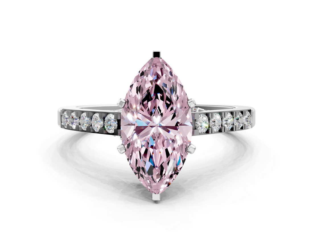 White gold Fancy Pink Marquise  Solitaire Diamond Ring with Pavé Band and Four-Prong Setting_112