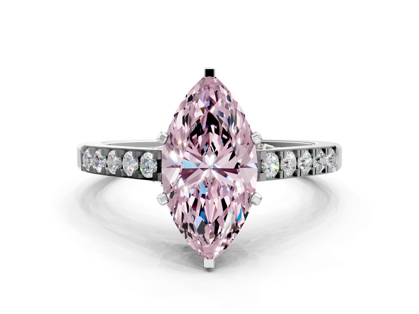 Sterling Silver Marquise Pave Engagement Ring Setting for Fancy Pink Center with Crossover Gallery