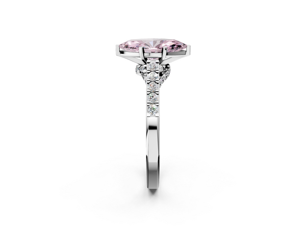 White Gold Marquise Pave Engagement Ring Setting for Fancy Pink Center with Crossover Gallery