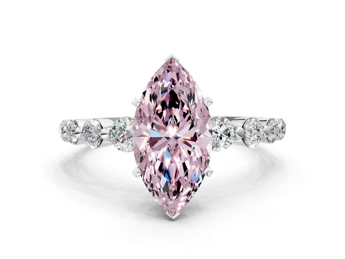 White gold Fancy Pink Marquise  Solitaire Diamond Ring with Pave Band and Four-Prong Setting_272