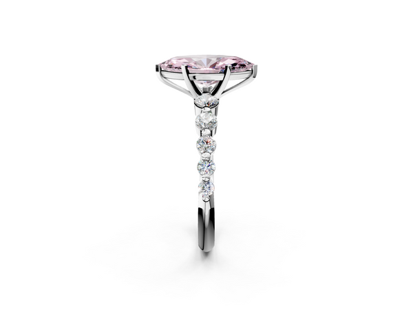 White gold Fancy Pink Marquise Cut Solitaire Diamond Ring with Pave Band and Four-Prong Setting
