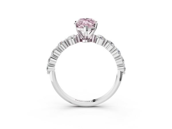 White gold Fancy Pink Marquise Cut Solitaire Diamond Ring with Pave Band and Four-Prong Setting