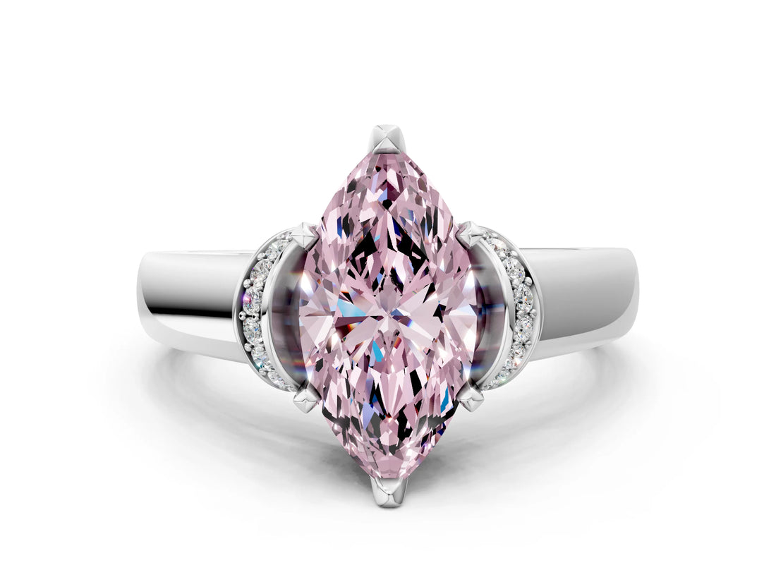 White gold Fancy Pink Marquise  Solitaire Diamond Ring with Pave Band and Six-Prong Setting_32