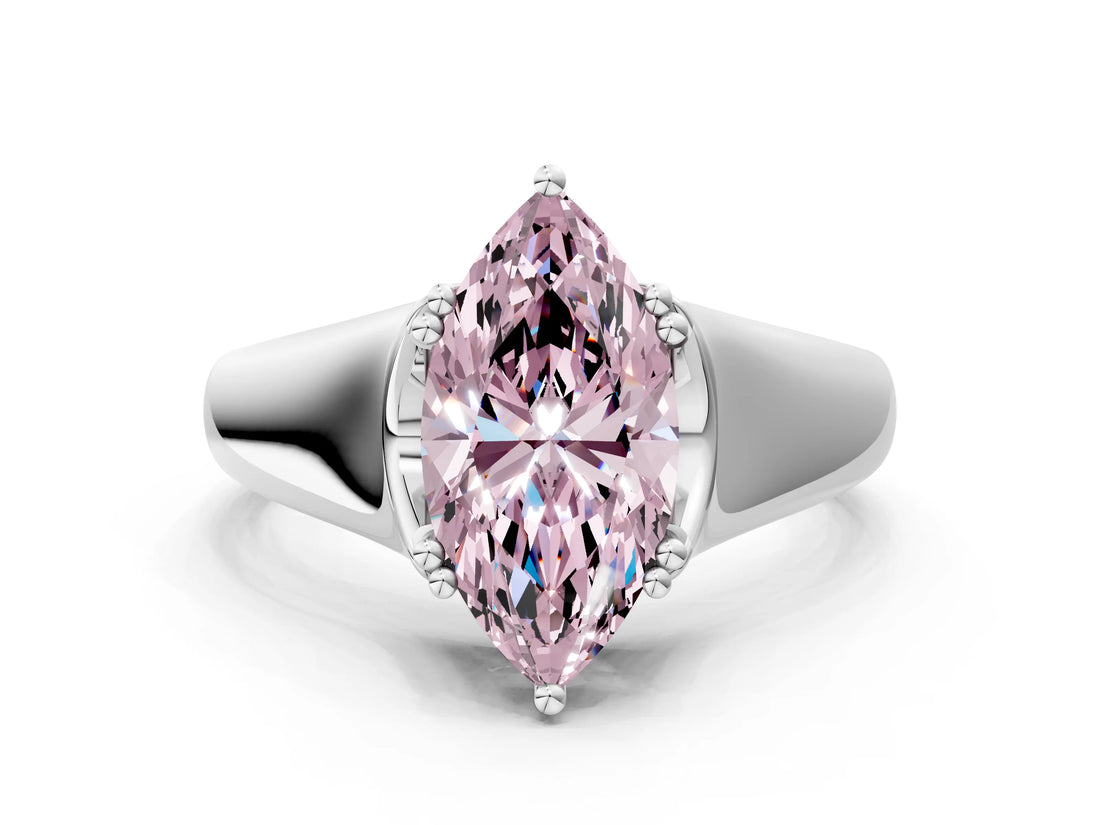 White gold Fancy Pink Marquise  Solitaire Diamond Ring with Six-Prong Cathedral Setting_32