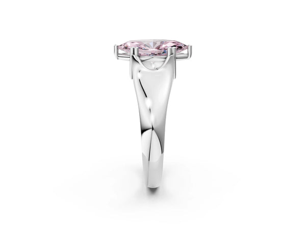 White gold Fancy Pink Marquise Cut Diamond Solitaire Ring with Wide Band and Prong Setting