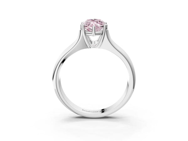 White gold Fancy Pink Marquise Cut Diamond Solitaire Ring with Wide Band and Prong Setting