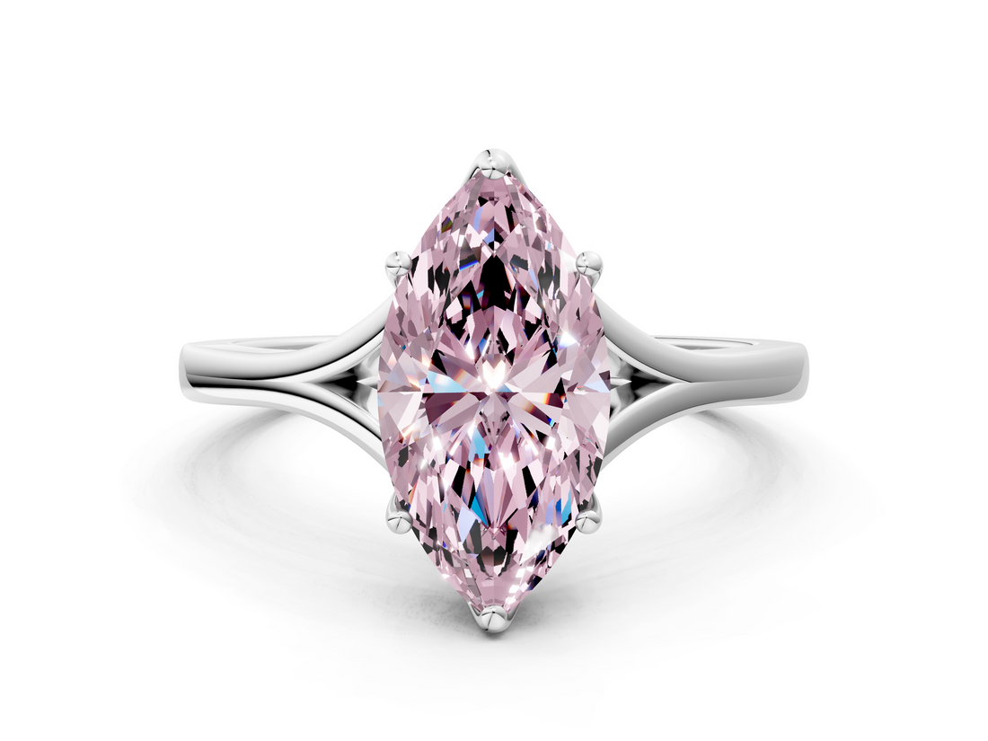 White gold Fancy Pink Marquise  Solitaire Diamond Ring with Six-Prong Setting and Tapered Band_17