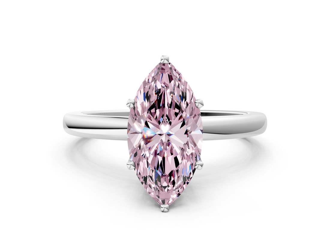 White gold Fancy Pink Marquise  Solitaire Diamond Ring with Six-Prong Setting on a Classic Band_3