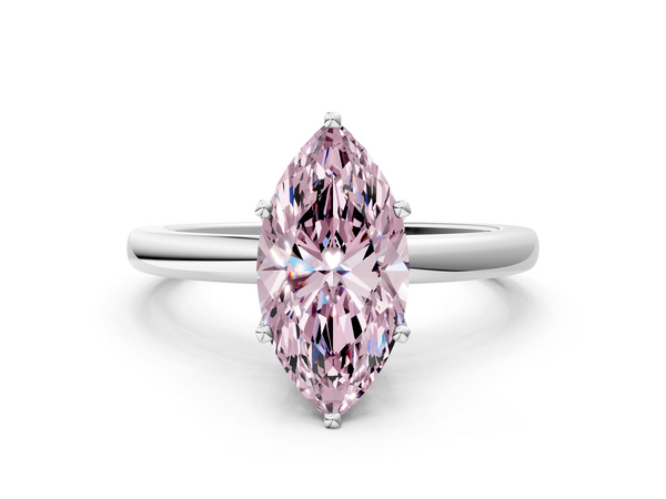 Platinum Fancy Pink Marquise  Solitaire Diamond Ring with Six-Prong Setting on a Classic Band