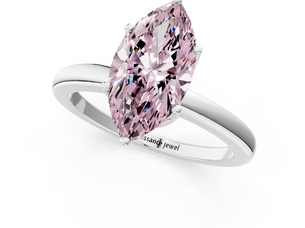 Platinum Fancy Pink Marquise  Solitaire Diamond Ring with Six-Prong Setting on a Classic Band