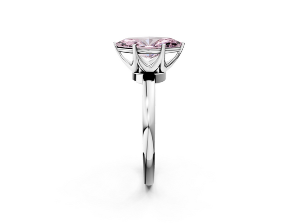 Platinum Fancy Pink Marquise  Solitaire Diamond Ring with Six-Prong Setting on a Classic Band