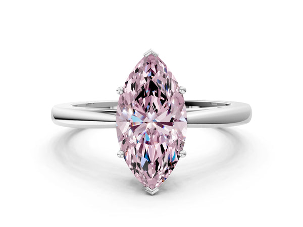White gold Fancy Pink Marquise  Solitaire Diamond Ring with Split Shank and Four-Prong Setting