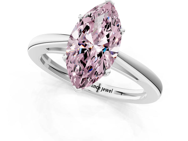 White gold Fancy Pink Marquise  Solitaire Diamond Ring with Split Shank and Four-Prong Setting