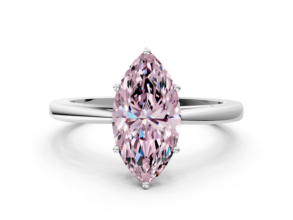 White gold Fancy Pink Marquise  Solitaire Diamond Ring with Split Shank and Four-Prong Setting