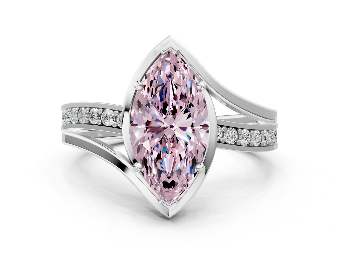 White gold Fancy Pink Marquise  Solitaire Diamond Ring with Split Shank and Prong Setting_41