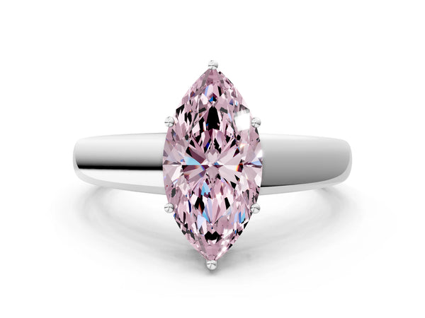 Platinum Fancy Pink Marquise  Solitaire Diamond Ring with Tapered Band and Four-Prong Setting