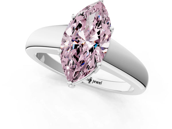 Platinum Fancy Pink Marquise  Solitaire Diamond Ring with Tapered Band and Four-Prong Setting