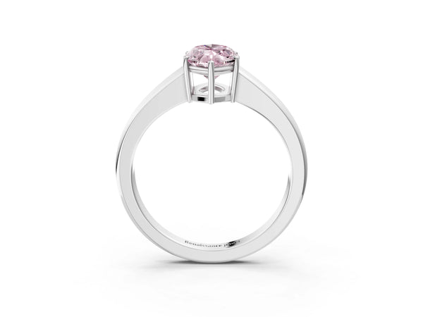 Platinum Fancy Pink Marquise  Solitaire Diamond Ring with Tapered Band and Four-Prong Setting
