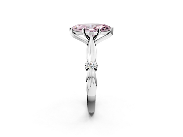 Platinum Fancy Pink Marquise  Solitaire Diamond Twisted Band with Four-Prong Setting
