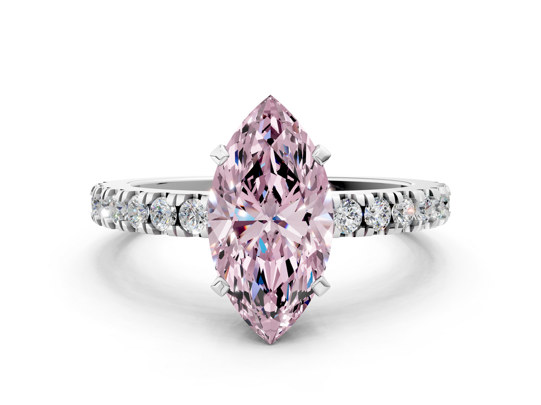 White gold Fancy Pink Marquise  Solitaire Diamond with Pavé Band and Four-Prong Setting_79