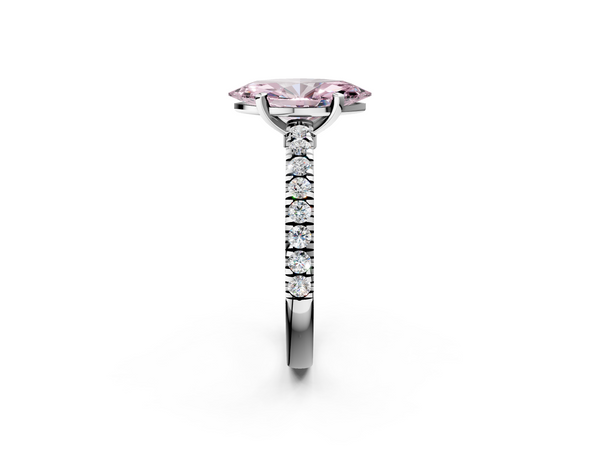 Sterling Silver Marquise Solitaire Engagement Ring Setting for Fancy Pink Center with Single-Row Accent Band