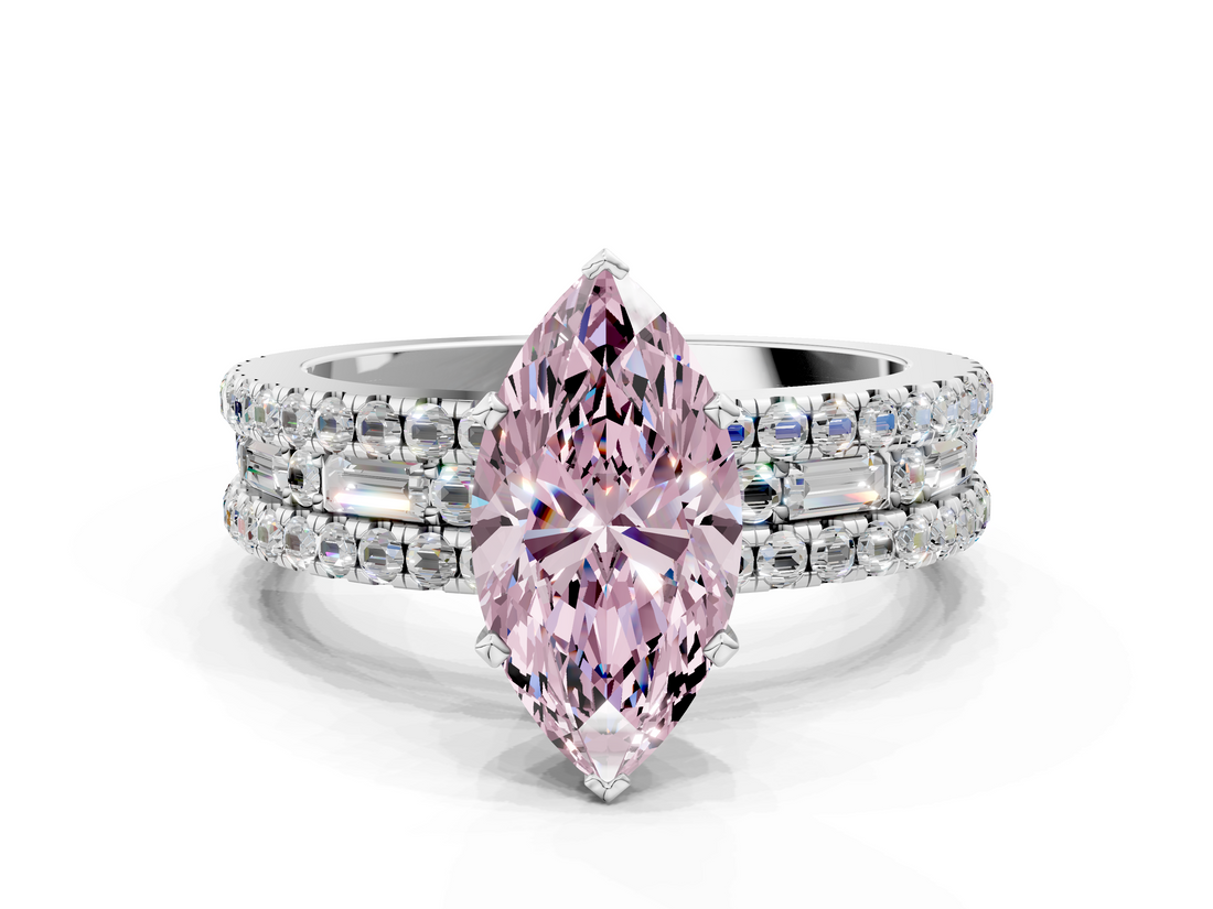White gold Fancy Pink Marquise  Solitaire Diamond with Pave and Channel Set Band_54