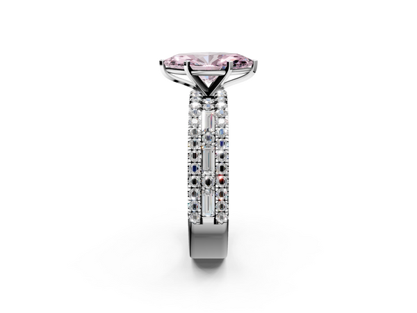 White gold Fancy Pink Marquise Cut Diamond Solitaire Ring with Pavé and Channel Set Band